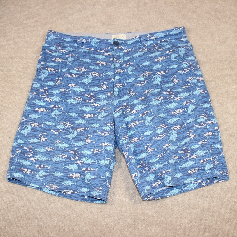 Bob Timberlake Mens Blue Shark Print Flat Front Casual Shorts Size 36